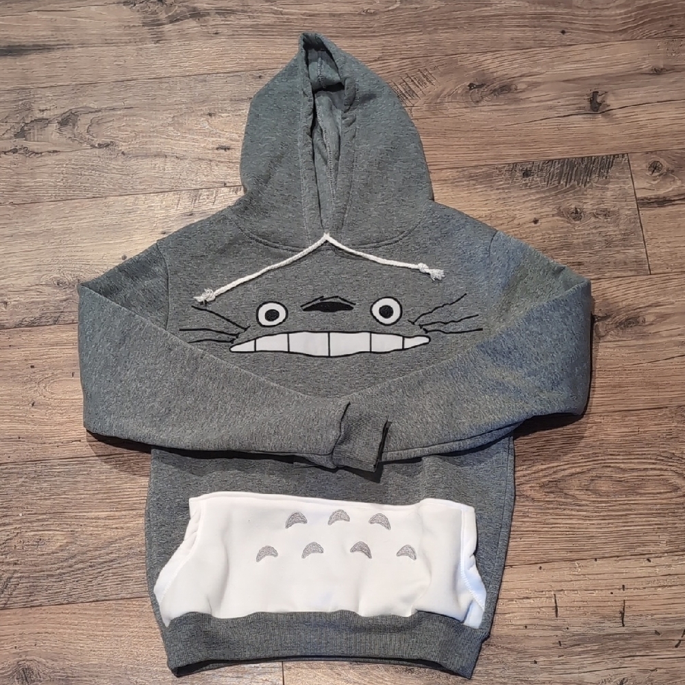 My Neighbor Totoro Gray Hoodie with Embroidered Design